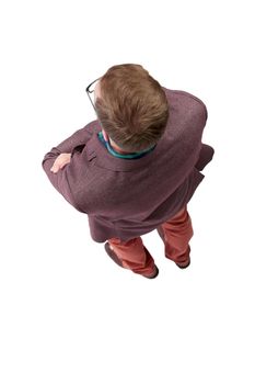 top view. confident young man looking forward . isolated on white background