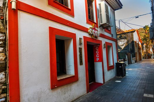 MARMARIS, MUGLA, TURKEY: Tourist street with cafes and restaurants in the center of the Old Town in Marmaris