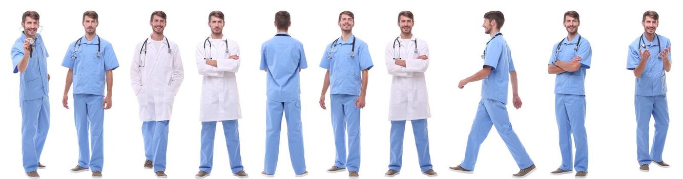 panoramic collage group of medical doctors . isolated on white background