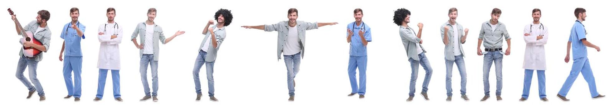 panoramic collage of young people leading a healthy lifestyle.isolated on white background