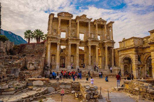 EPHESUS, SELCUK, IZMIR, TURKEY: Celsius Library in ancient city Ephesus. Most visited ancient city in Turkey.