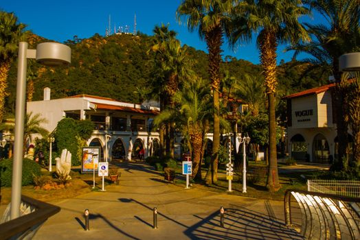 MARMARIS, MUGLA, TURKEY: A traditional tourist street with shopping malls and sales in Marmaris.