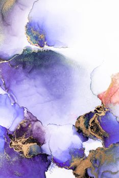 Purple gold abstract background of marble liquid ink art painting on paper . Image of original artwork watercolor alcohol ink paint on high quality paper texture .