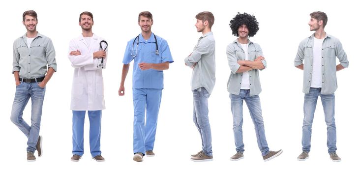 collage doctor and young man isolated on white background