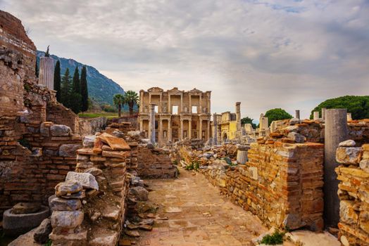 EPHESUS, SELCUK, IZMIR, TURKEY: Celsius Library in ancient city Ephesus. Most visited ancient city in Turkey.