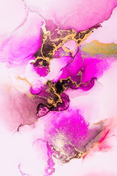 Pink gold abstract background of marble liquid ink art painting on paper . Image of original artwork watercolor alcohol ink paint on high quality paper texture .