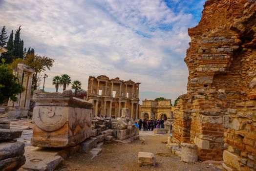 EPHESUS, SELCUK, IZMIR, TURKEY: Celsius Library in ancient city Ephesus. Most visited ancient city in Turkey.