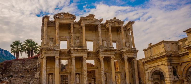 EPHESUS, SELCUK, IZMIR, TURKEY: Celsius Library in ancient city Ephesus. Most visited ancient city in Turkey.