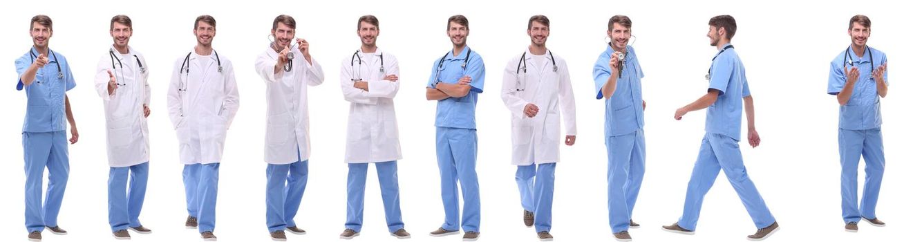 panoramic collage group of medical doctors . isolated on white background