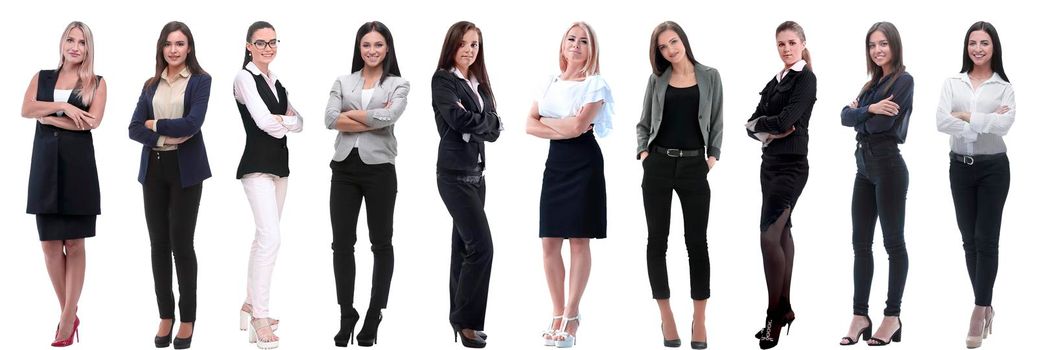 panoramic collage of a group of successful young business women. isolated on white background