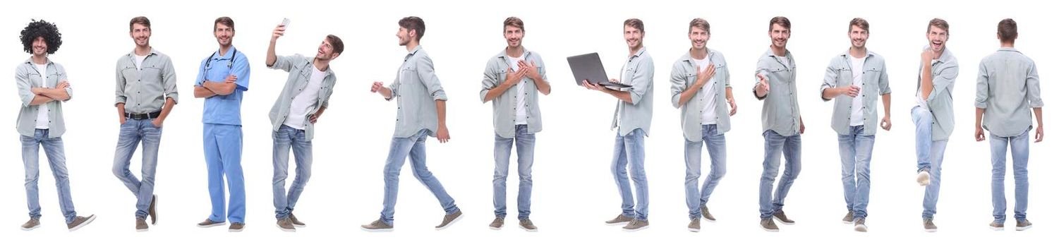 panoramic collage of young people leading a healthy lifestyle.isolated on white background