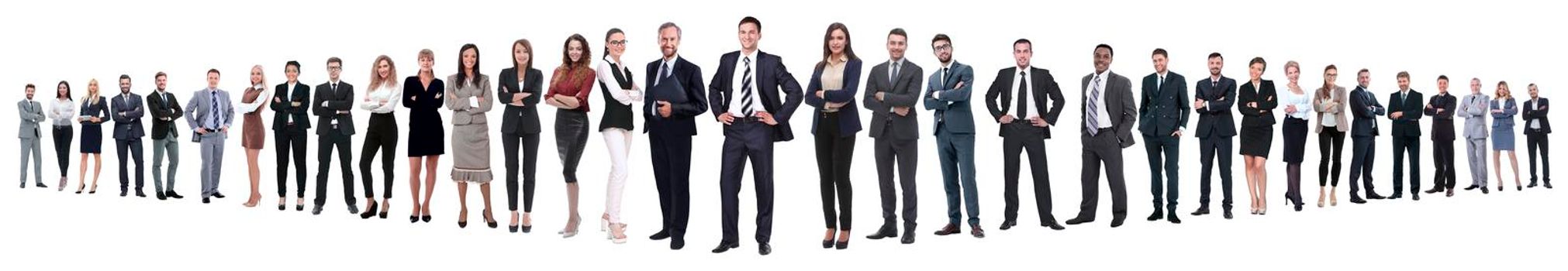 panoramic photo of a professional numerous business team.isolated on white background.