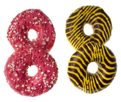 Four appetizing American donuts, on white background isolated