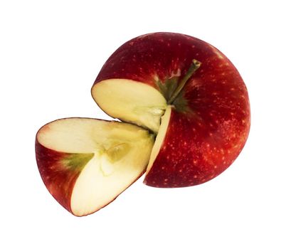 Ripe apple fruit, part of it is cut off, on a white background