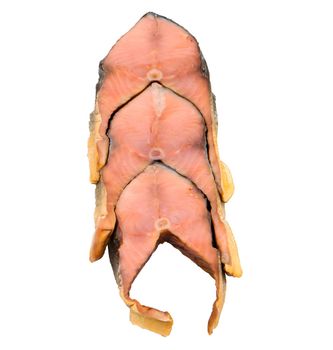 Piece of cut off fish Pink salmon, on white background, isolated