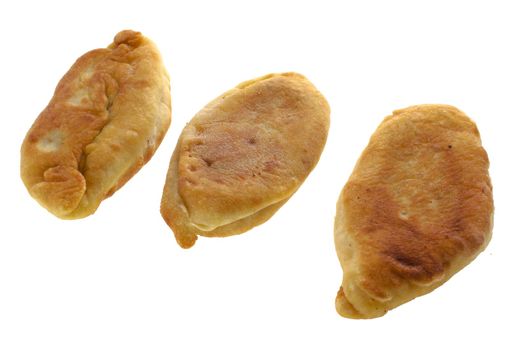 Fried homemade pies, collage, on a white background