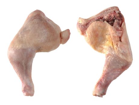 Quarter of chicken, a piece of chicken meat, on a white background isolated