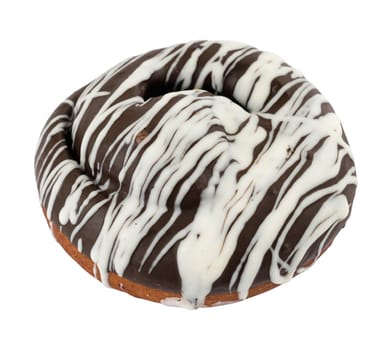 bun covered with chocolate, dark and white on a white background