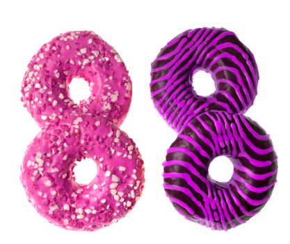 Four appetizing American donuts, on white background isolated