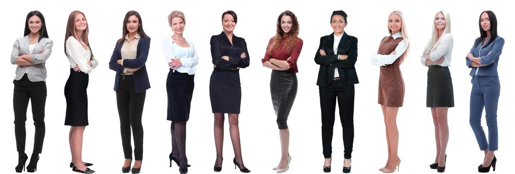 panoramic collage of a group of successful young business women. isolated on white background