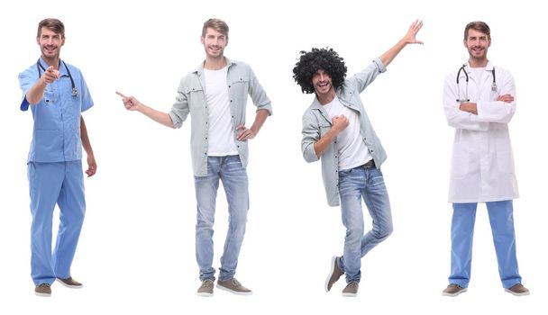 collage of confident young man isolated on white background