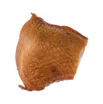 Piece of smoked chicken meat on white background, isolated