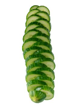 Fresh cucumber covered with chunks, on white background isolated