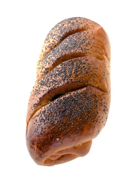 Ruddy bun with poppy seeds, roll, on a white background