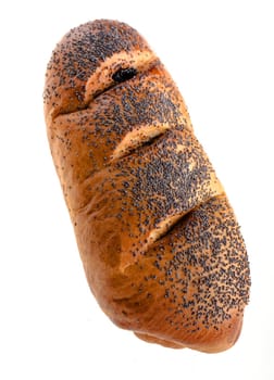 Ruddy bun with poppy seeds, roll, on a white background