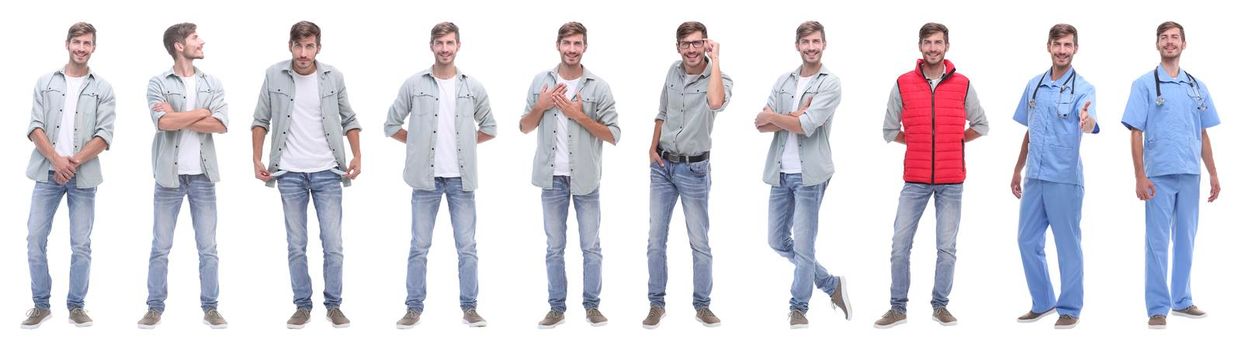 panoramic collage of young people leading a healthy lifestyle.isolated on white background