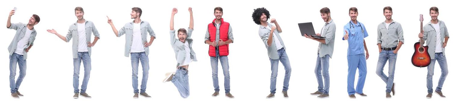 panoramic collage of young people leading a healthy lifestyle.isolated on white background