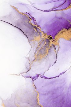 Purple gold abstract background of marble liquid ink art painting on paper . Image of original artwork watercolor alcohol ink paint on high quality paper texture .