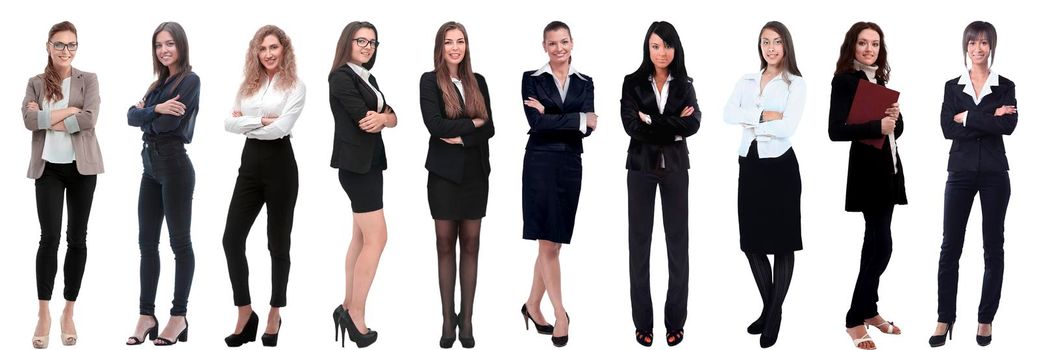 panoramic collage of a group of successful young business women. isolated on white background