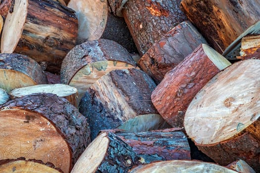 Pile of wood logs ready for winter. Wood logs texture background