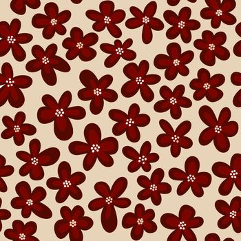 Hand drawn seamless floral pattern with burgundy marsala flowers on neutral beige background. Elegant red black white leaves petals blossom for textile wrapping paper. Summer fall autumn wedding in minimalist style