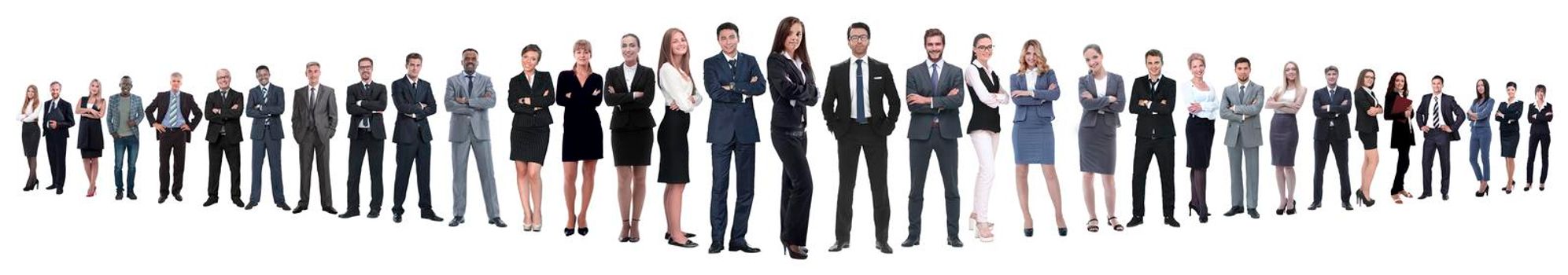 panoramic photo of a professional numerous business team.isolated on white background.