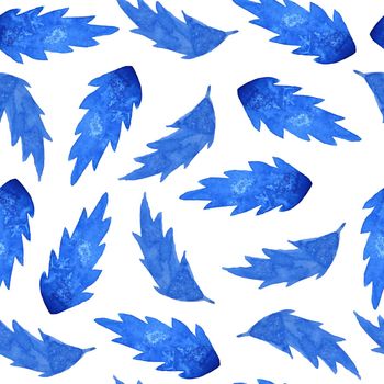 seamless watercolor hand drawn pattern with electric blue winter rowan leaves illustration. Modern floral botanical simple minimalist design for elegant christmas new year celebration decoration textile