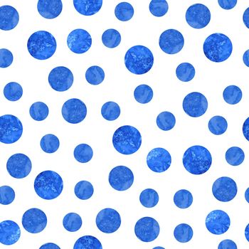 seamless watercolor hand drawn trendy pattern with modern contemporary geometric shapes. Round circle polka dot minimalism elements. Electric deep classic blue navy colors. Loose elements, minimalist design