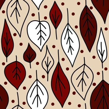 Hand drawn seamless floral pattern with burgundy marsala flowers on neutral beige background. Elegant red black white leaves petals blossom for textile wrapping paper. Summer fall autumn wedding in minimalist style