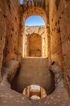 Arch in ruins of the largest coliseum in North Africa. El Jem,Tunisia, UNESCO