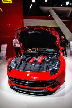FRANKFURT - SEPT 2015: Ferrari F12berlinetta presented at IAA International Motor Show on September 20, 2015 in Frankfurt, Germany