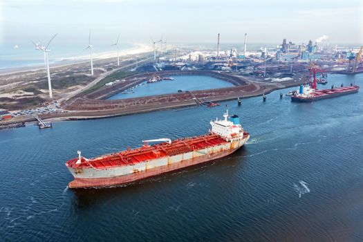 Aerial from heavy industry at IJmuiden ath the North Sea canal in the Netherlands