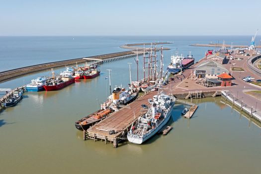 Aerial from the harbor from Harlingen Friesland in the Netherlands