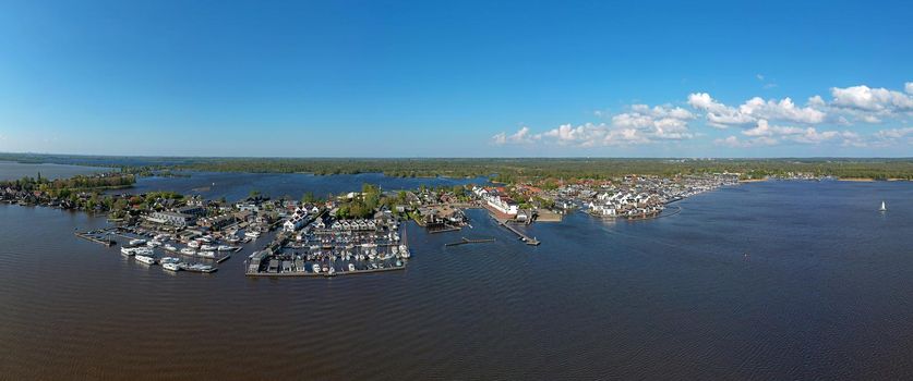 Aerial panorama from the village and harbor in Loosdrecht in the Netherlands