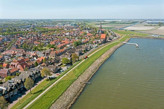 Aerial from the city Medemblik at the IJsselmeer in the Netherlands