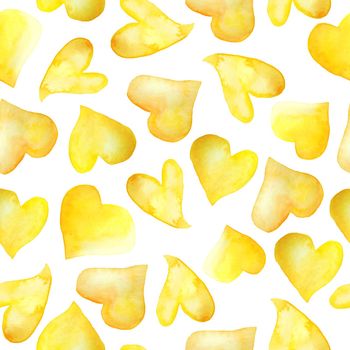 Watercolor hand drawn yellow orange hearts seamless pattern. Colourful bright design illustration for st valentines day love feelings concept. For wallpaper wedding invitation textile. Warm autumn fall summer colors