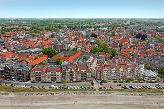 Aerial from the traditional city Hoorn at the IJsselmeer in the Netherlands