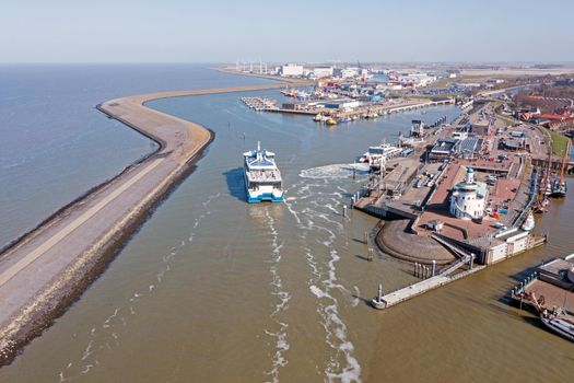 Aerial from the harbor from Harlingen Friesland in the Netherlands