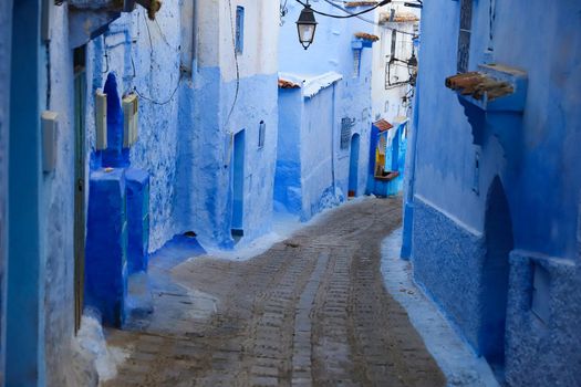 A Street in Blue Chefchaouen City, Morocco