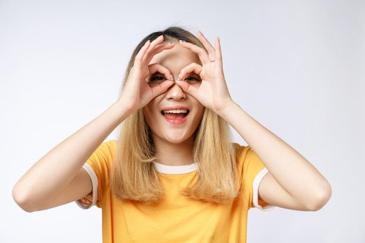 Asian young Businesswoman with ok sign gesture